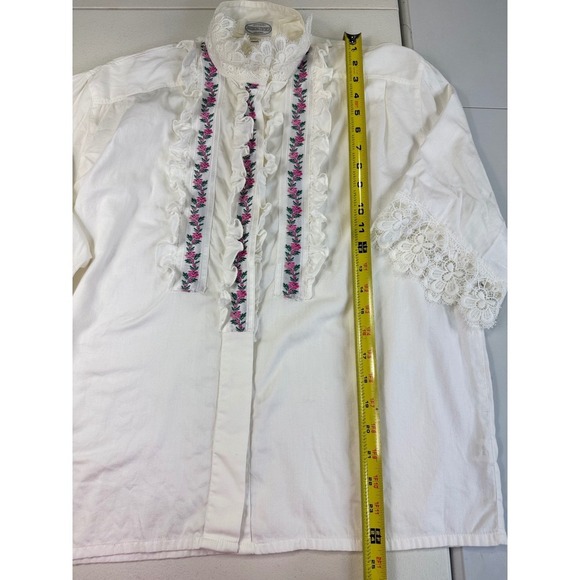 Seidensticker White Floral Embroidered Lace Trim Blouse Top Size 38 Vintage - Picture 10 of 16